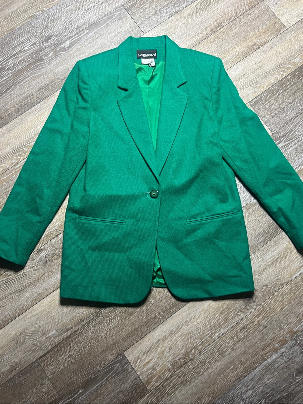 Vintage Sag Harbor Women's Green Single-Button Blazer 100% Wool
